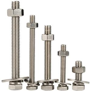 5/16-18 x 4-1/2" Hex Head Bolts with Hex Nuts and Thick Flat & Lock Washers, Fully Threaded, Stainless Steel 18-8, Plain Finish, 6 Sets