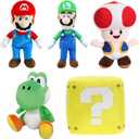 Mario All Star Collection Plushies, Mario and Luigi Stuffed Plush Toys, Yoshi, Toad and Coin Box Plushies, Set of 5 Dolls 9.8
