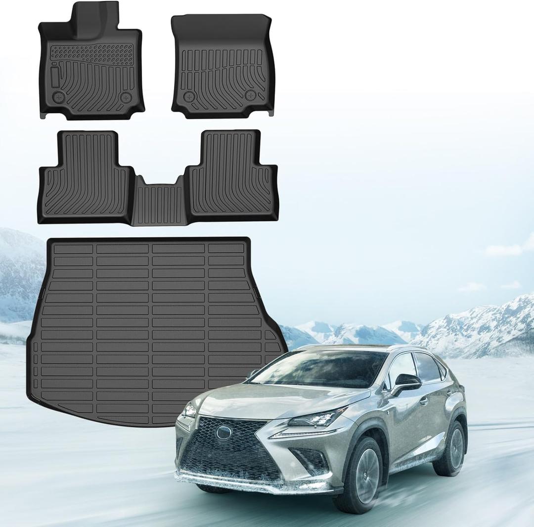 Sunsdrew Floor Mats Cargo Liner for 2022-2026 Lexus NX 250/NX 350/NX 350h/NX 450h+, All Weather Floor Liners & Trunk Cargo Mat NX350 Accessories Car Mats TPE Rubber Raised Edge