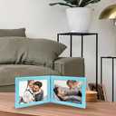 Double 5x7 Horizontal Combo, Soft-Blue Wood Picture Frame, 4.5x6.5 Opening Foldable Landscape View Photo Frame on Table-top or Wall