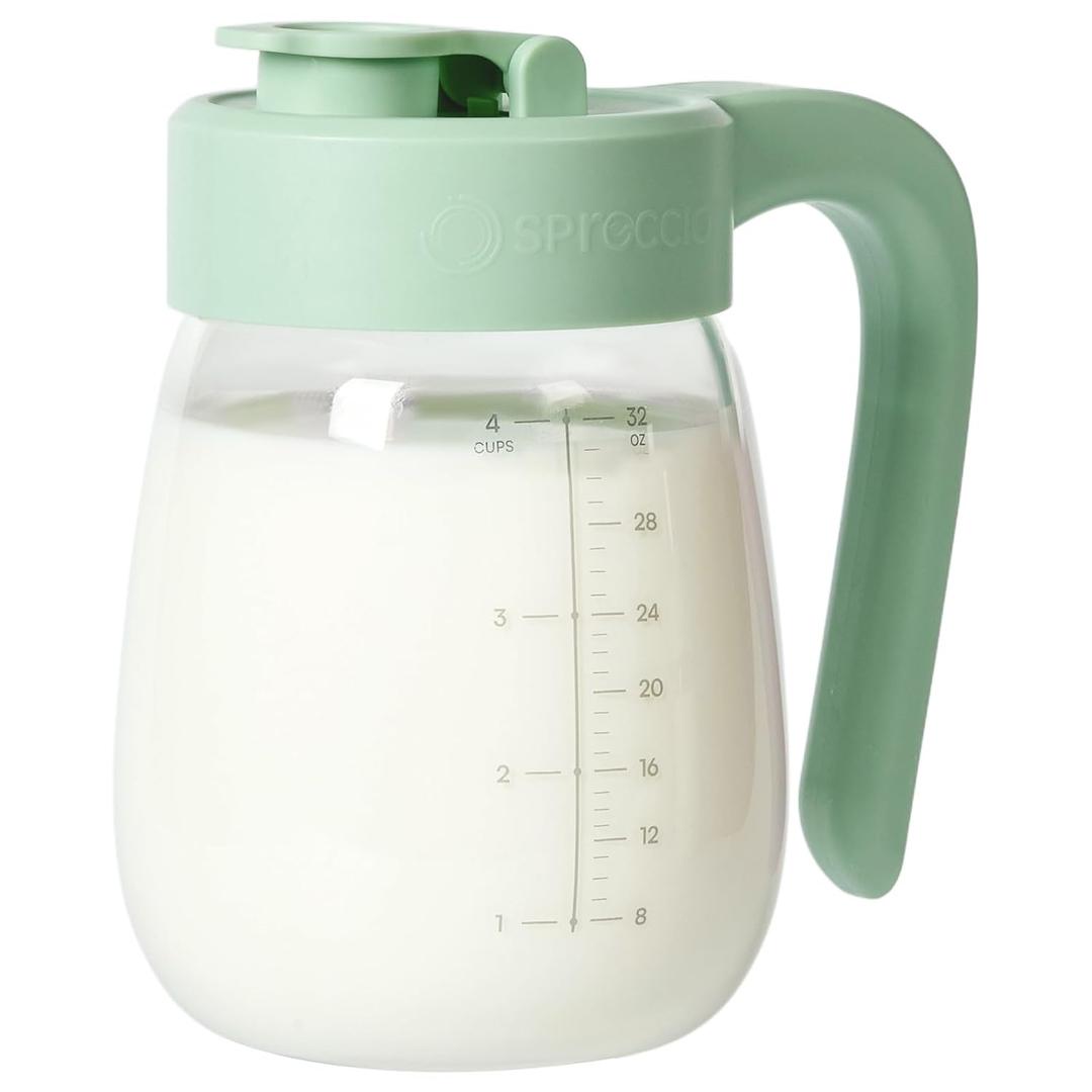 32oz Breast Milk Storage, Glass Formula Mixing Storage with Lid - Heat & Cold Resistant, Leak-Proof Container for Preparing Baby Bottles, Large Mouth for Easy Cleaning & Storage (170mm) (Green)