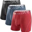 DAVID ARCHY Mens Performance Boxer Briefs 3 Pack, 3D Support Pouch & No Ride-Up Design Moisture-Wicking Sport Underwear (Large, A3,black/Maroon/Moonlight Blue - Mesh With Fly)