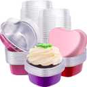 60 Pcs Heart Shaped Cake Pans with Lids, Aluminum Mini Cake Pans, 3.4 Oz/ 100ml Foil Disposable Flan Pan Cupcake Tins Baking Pan for Valentine's Mother's Day Party (Red, Pink, Purple, Rose Red, 60)