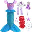 Little Girls Mermaid Costume Princess Dress Up Ariel Outfits with Accessories Wig Birthday Party Halloween Cosplay (5-6 Years, Blue)