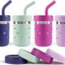 Pandaloo Smoothie Cups for Kids - Stainless Steel Toddler Tumbler with Straw, Sippy Cup for Smoothies - BPA-Free, Toddler Snack Cups, 10 oz (Pack of 4, Blueberry/Sweet Sage/Deep Purple/lilac)