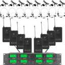 Wireless Microphone System UHF 8 Channel 8 Lavalier Bodypacks 8 Lapel Mic 8 Headsets for Karaoke System Church Speaking Conference Wedding Party