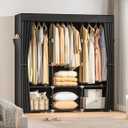 Wardrobe ClosetPortable Closets for Hanging Clothes,Free Standing Clothes Rack with Cover & 3 Hanging rods & 6 Storage Shelves & 2 Side Pockets (3 Row - 49"Wide, Black)