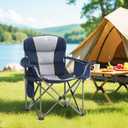 HIGH POINT SPORTS Oversized Portable Camping Folding Chair, Heavy Duty Portable Lawn Chairs, Folding Chairs for Outside with Cup Holder and Cooler Bag for Camp, Travel, Support 450 LBS, 2 Pack,Blue, Twin Pack