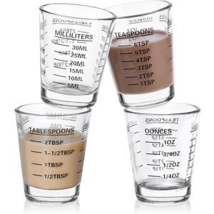 Shot Glasses Measuring Cup Set 4PACK Espresso Shot Glasses Liquid Heavy Glass 26-Incremental Measurement 1 OZ, 2 TBS, 6 TSP, 30 ML Kitchen Tools (Black)