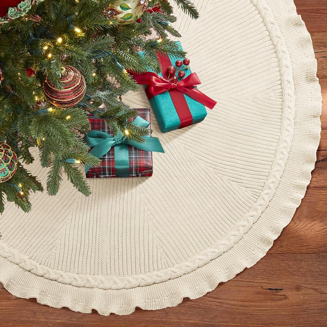 Hommtina Christmas Tree Skirt 48 Inches Beige Tree Skirt,Christmas Tree Decorations Faux Fur Tree Skirt for Xmas Holiday Home Party Decorations Ornaments (Wave Beige)