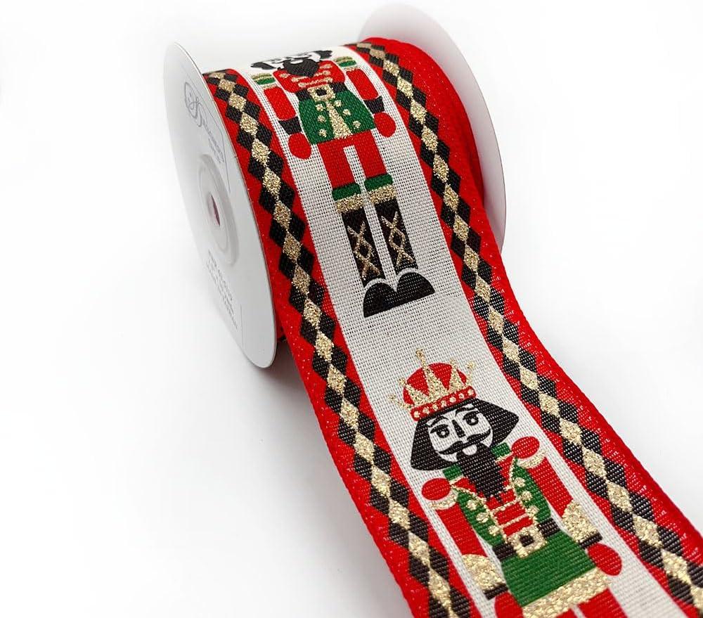 Designers Shop Christmas Holiday Wired Edge Ribbon 2.5 x 10 Yard for DIY Crafting, Home Décor WR 63-5119 (King Nutcracker)