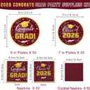 Graduation Party Plates and Napkins 2026 Congrats Grad Disposable Paper Plates Decorative Napkins Cocktail Napkins for Maroon and Gold Graduation Party Decorations, Serve 50