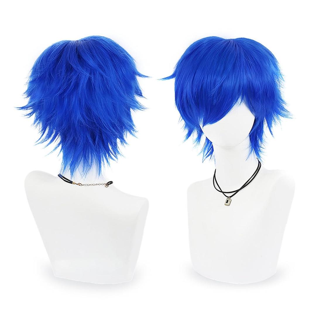 Blue Anime Cosplay Halloween Wig: Short Blue Men Cosplay Wig + 2 Hair Caps, Heat Resistant Fiber, Halloween & Christmas Parties Anime Events Hairstyle for Men & Teens