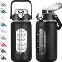 kytffu 42oz Glass Water Bottles with Straw, Motivational Glass Bottle with Silicone Sleeve and Time Marker, Leakproof Large Glass Water Jug for Gym Home Office,Black