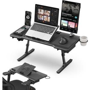 Newtral Laptop Bed Tray Desk, Height & Angle Adjustable Foldable Laptop Stand w/Cup Holder, Mousepad, Laptop Table Bookstand for Gaming, Working, Sofa & Office Chairs Use (Black, Upgrade)