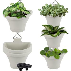 MADHOLLY 6 Pcs Hanging Vertical Planter- Plastic Wall-Hanging Flowerpot with Hooks Leaky Grid- Free Combination Wall Mounted Planter for Outdoor Yard Garden Indoor Hanging Decorations (White)