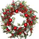 20 Inch Christmas Wreath for Front Door Artificial Winter Wreath for Christmas Decor Xmas Wreath with Christmas Balls Pine Needles Pine Cone for Wall Window Holiday Decorations