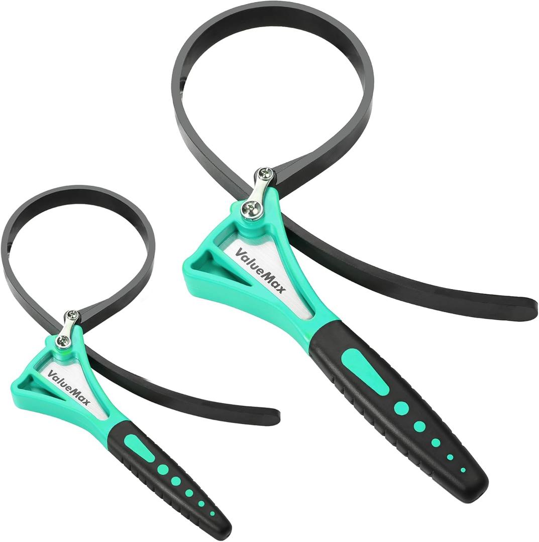 ValueMax 2-piece Strap Wrench Set, Adjustable Oil Filter Wrench with Max Diameter 4" (Small) and 6"(Large) for Shower Head Water Filter, Jar Opener Set, Green