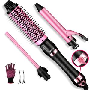 Upgraded Thermal Brush 1.5 Inch for Travel, Heated Round Brush for Blowout Look, Dual Voltage, LED Display, 7 Temp Setting, Detachable Heated, Tourmaline Ceramic