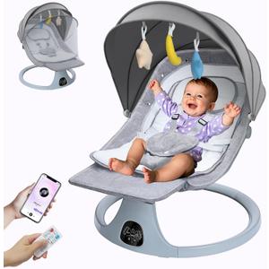 Baby Swings for Infants to Toddler: Electric Baby Swing with Footrest - Infant Swing for with 3 Seat Position & 5 Sway Speed - Baby Rocker with Remote Control & Bluetooth for Indoor Outdoor Gray