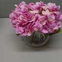 Hollyone Hydrangea Artificial Flowers with Glass Vase Purplish Pink Silk Faux Flowers Arrangements in Vase with Faux Water Fake Floral Bulk Bouquet for Home Decor Table Centerpiece Decorations