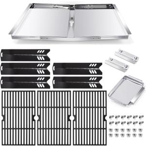 Grill Grease Tray Replacement Parts for Dyna Glo DGF510SBP, DGF510SSP, Backyard Grill BY13-101-001-13, GBC1460W and BHG Grill Parts, Adjustable 24''-30'' Grill Drip Pan, Cooking Grates, Heat Plates. (5Pcs Heat Plate Grill Grates(PS))