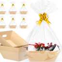 AFOROEOA 10PACK Baskets For Gifts Empty, 10x12Thick Kraft Gift Basket with 10 Bows 10 Bags Empty Gift Baskets for Christmas, Valentines Day, Easter, Birthdays, Snacks, Farmers Market