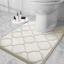 OLANLY Memory Foam Toilet Rugs U-Shaped 24x20, Ultra Soft and Absorbent Bathroom Rugs, Non-Slip, Comfortable, Machine Washable Contour Bath Mat for Toilet Base, Home Decor Accessories, Ivory