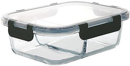 1 Pack Glass Meal Prep Containers 2 Compartments,Glass Food Storage Containers with Lids,Airtight Glass Lunch Bento Boxes,BPA Free,Oven,Freezer and Dishwasher Safe