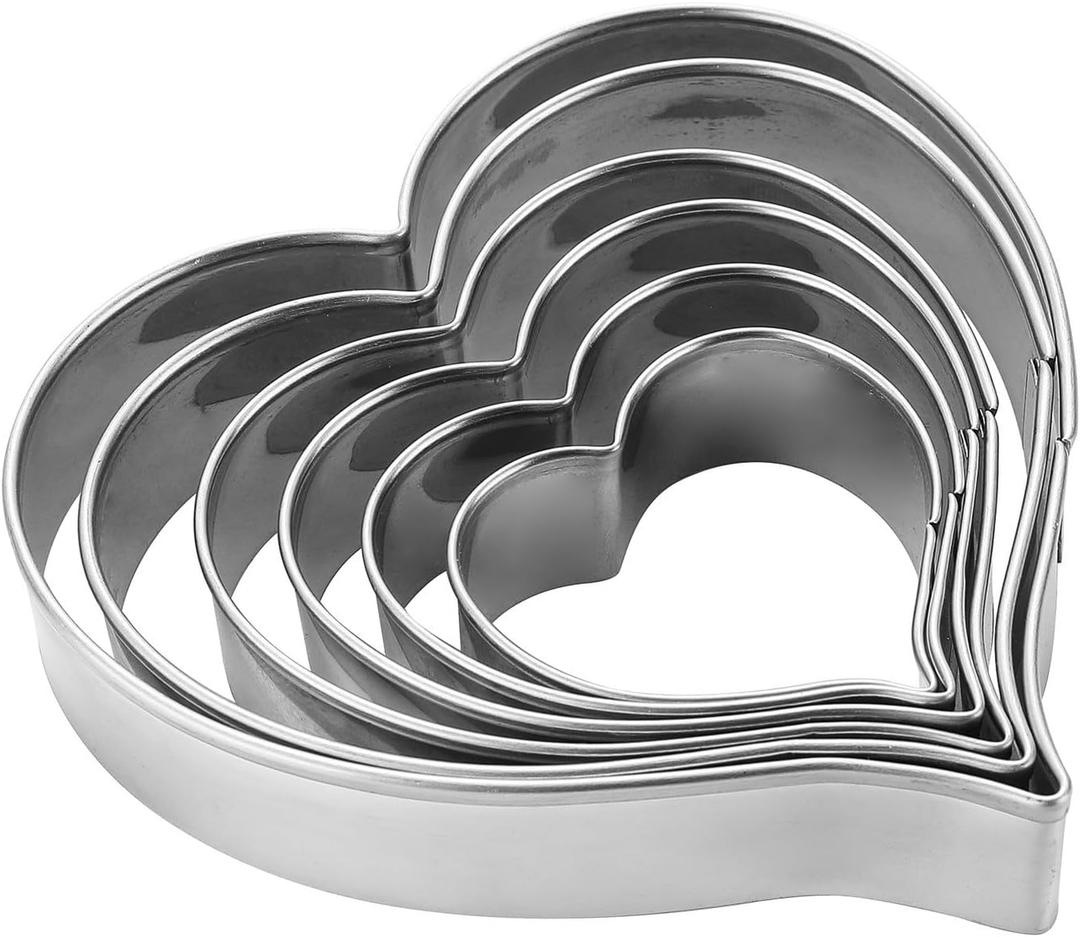 Heart Cookie Cutters Set of 6, Stainless Steel Sandwiches Cutters Biscuit Molds for Kids,Sturdy Cutters for Cookies,Sandwiches,Small to Large Size of, 1.69-3.74 inch Sizes