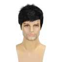Short Mens Wig Black Handsome 6 Inch Heat Resistant Synthetic Straight Male Wigs for Daily Costumes or Halloween Wear