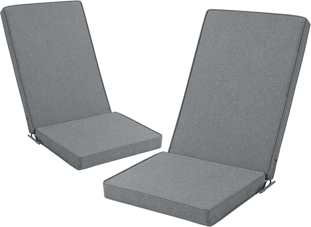 High Back Outdoor Chair Cushion,Water and Fade Resistant Patio Furniture Cushions with Ties Removable Covers,Patio Chair Cushions Rocking Chair, Set of 4, 20x20inch, Dark