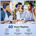9S Wireless Over-Ear Bluetooth Headphones, 60 Hours Playtime, Hi-Fi Stereo, 6 EQ Modes, Built-in Microphone, Foldable Design, Blue