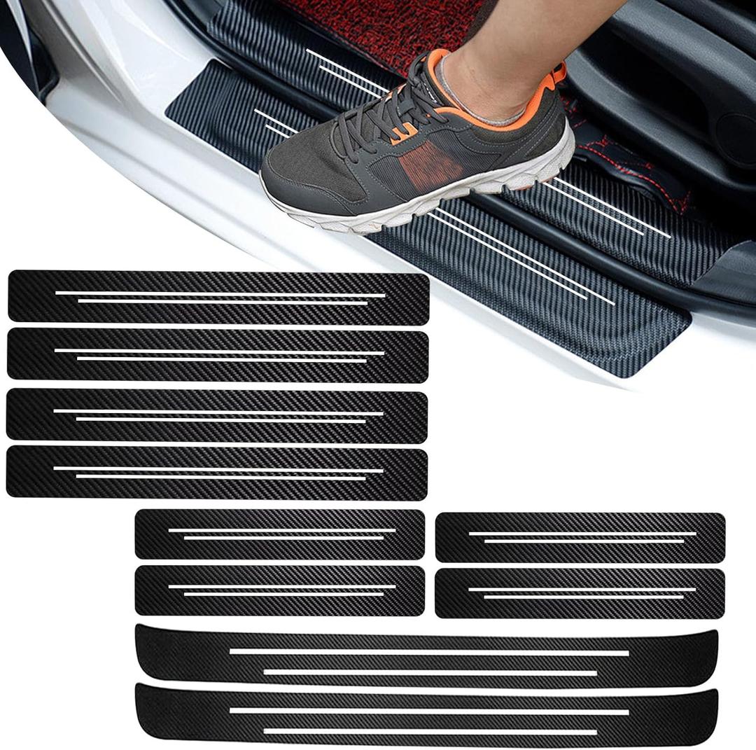 Door Sill Protector, Car Door Entry Guards, 10Pcs Car Door Protector, Carbon Fiber Leather Waterproof Scratch Protection Strips (for All car Models) Door sill Trim Entry Guard (Black)