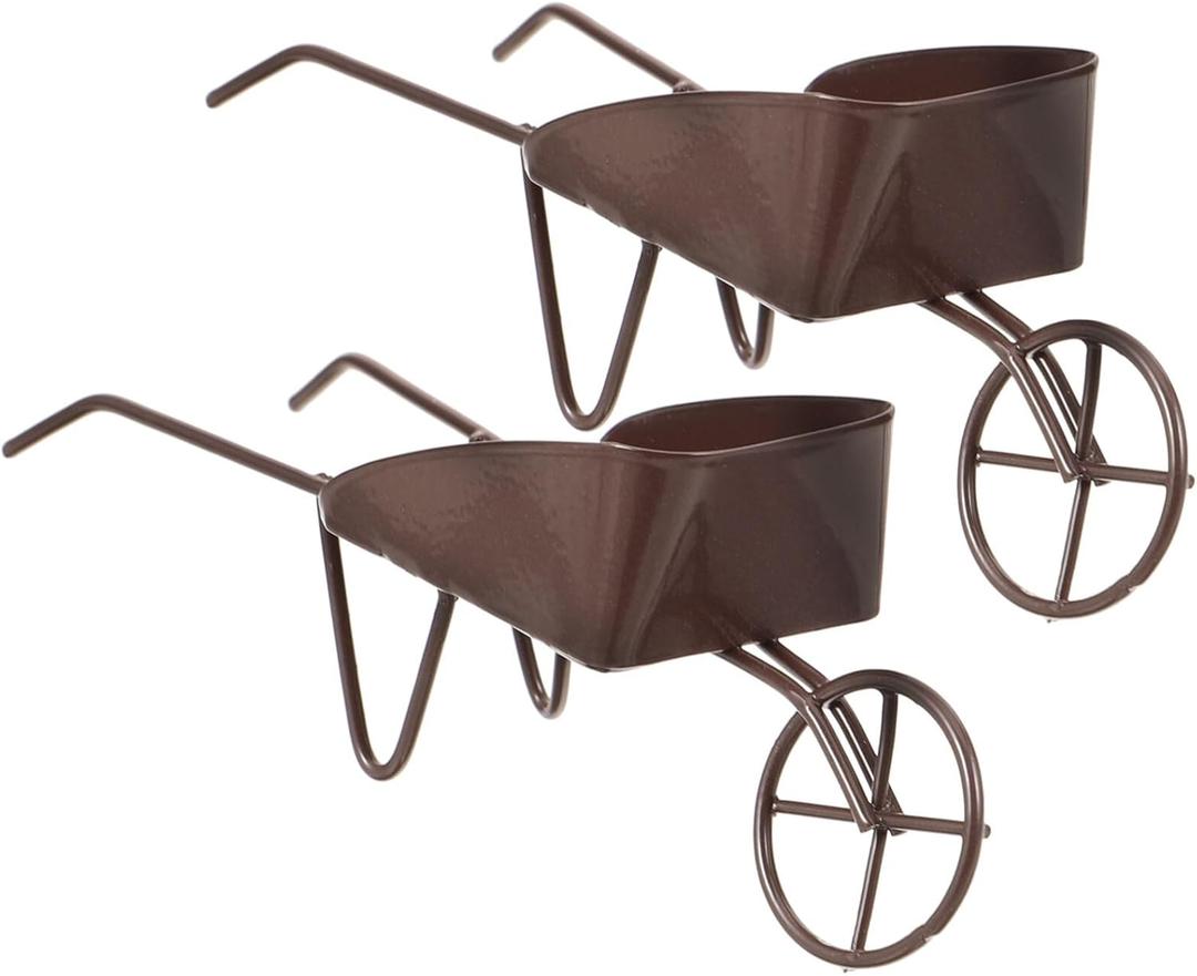 Model Miniature Wheelbarrow, 2pcs Wheelbarrow Miniature Gardening Box Dollhouse Barrows Simulation Cart Models for Action Figures Landscape Decoration