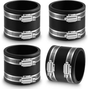 4 Pcs Dust Control Flex Cuffs with Stainless Steel Hose Clamps, Flexible PVC Coupling for Plastic and Copper Plumbing Connections, Connector Ports Dust Collection Fittings(2-1/2 Inch)