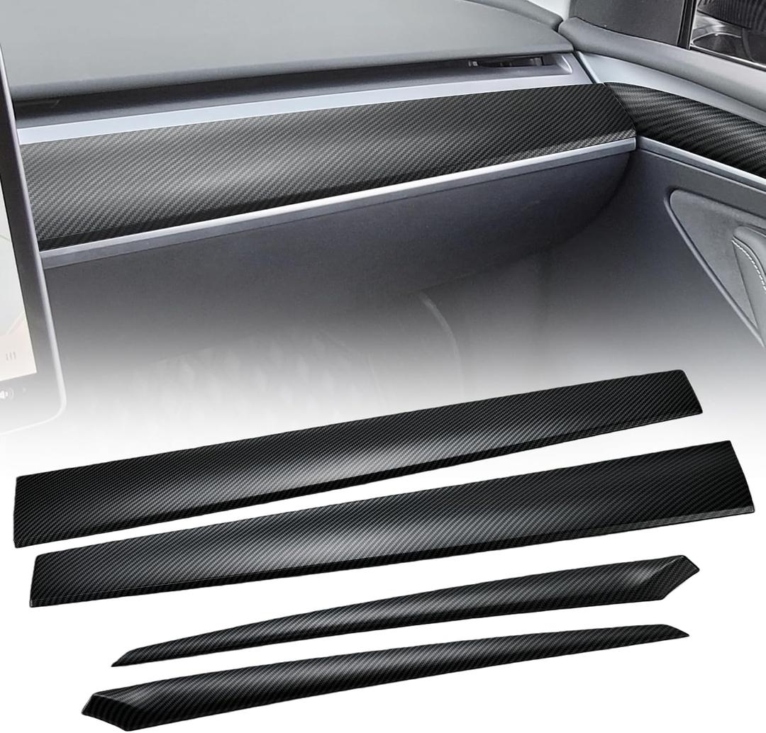 Central Control Dashboard Panel Trim & Front Door Panel Trim Compatible with Tesla Model 3 Model Y 2017 2018 2019 2020 2021 2022 2023 Matte Carbon Fiber
