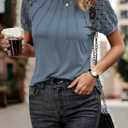 Summer Lace Short Sleeve Top for Women Fashion Pleated Crewneck Loose Blouses (L)