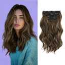 Clip in Hair Extensions, 14 Inch Hair Extensions Clip Ins 4 Pcs Synthetic Curly Wavy Thick Clip Hairpiece(Mixed Brown&Blonde)