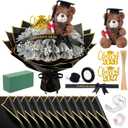 Hollowfly 80 Pcs Graduation Money Bouquet Wrapping Accessories Kit, 20 Flower Wrapping Paper 50 Sticks 2 Card Inserts 1 Bear 3 Ribbons DIY Crafts for Graduation Birthday Mother's Day(Bear 1,Black)