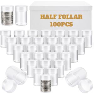 Qunclay 100 Pcs Clear Half Dollar Tubes Half Dollar Coin Holders with Screw Lid Plastic Containers for Coins Collection Supplies
