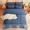 MR&HM Queen Comforter Set Navy Blue, 7 Pieces Tufted Boho Beddding Sets, Farmhouse Style Bed in a Bag with 1 Comforter, 2 Pillow Shams, 2 Pillowcases, 1 Flat Sheet, 1 Fitted Sheet for All Seasons