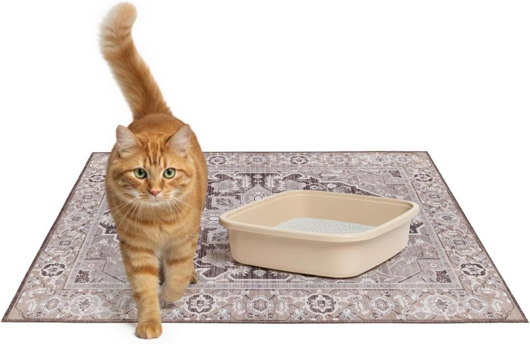 Lovewag Cat Litter Mat 2 Pack - Large 36x48 Machine Washable Easy Clean Non-Slip Waterproof Trapping Mats for Cats - Caramel Brown