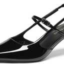 DREAM PAIRS Mary Jane Shoes Women Kitten Slingback Pointed Closed Toe Heels Dress Party Casual Comfortable Pumps Shoes (9, Black-Pat)