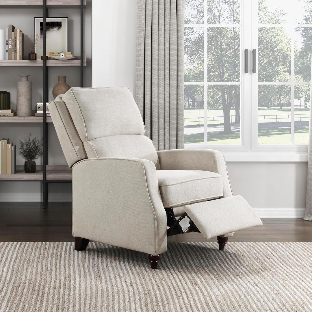 Lexicon Textured Fabric Push Back Manual Recliner Chair, 29.5" W, Beige