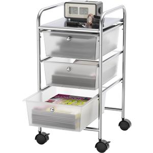 Simple Houseware Utility Cart with 3 Drawers Rolling Storage Art Craft Organizer, Chrome