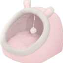 Andiker Cat Beds for Indoor Cats, Semi-Enclosed Cat Cave Bed with a Plush Ball Large Space for Cats to Sleep Soft and Comfortable Covered Cat Bed with a Washable and Detachable Mat (L, Pink)