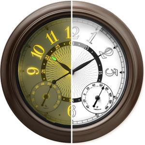 Illuminated Large Metal Outdoor Clocks Waterproof 15 Inches with AI Auto Light Smart Sensor,Large Indoor Outdoor Wall Clocks with Thermometer & Hygrometer for Patio, Pool, Garden,Porch (Oil Rubbed Bronze)