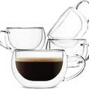 BTaT- Double Walled Espresso Cups, 6 oz, Set of 4, Clear Coffee Mugs, Double Wall Insulated Espresso Cups, Small Coffee Mugs for Tea, Lattes, Macchiatos, Hot & Cold Beverages, Microwave Safe