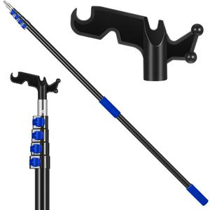 4.3-18ft Telescopic Extension Pole with Utility Hook, Multi-Purpose Aluminum Pole for Painting, Dusting and New Year Window Cleaning Christmas Lights Installation Without a Ladder(Blue)